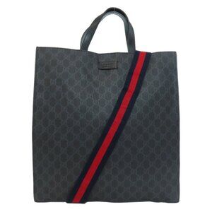 GUCCI GG Supreme Handbag in Beige and Ebony Canvas with Leather Trim